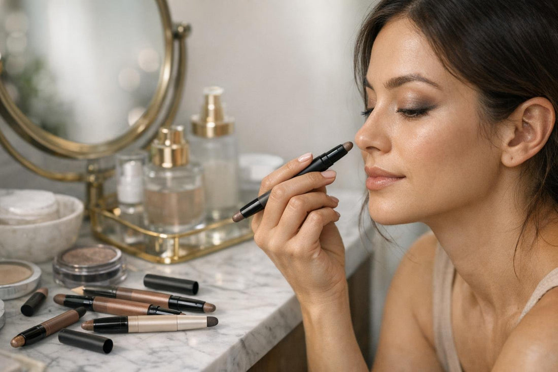 Beginner applying smudged liner and shadow stick