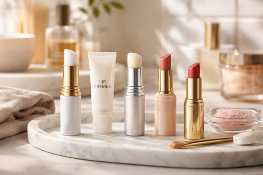 Beginner lip primer and lipstick prep on smooth lips