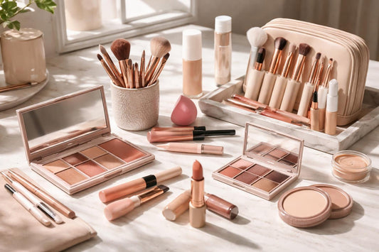Beginner makeup sets and kits essentials laid out neatly