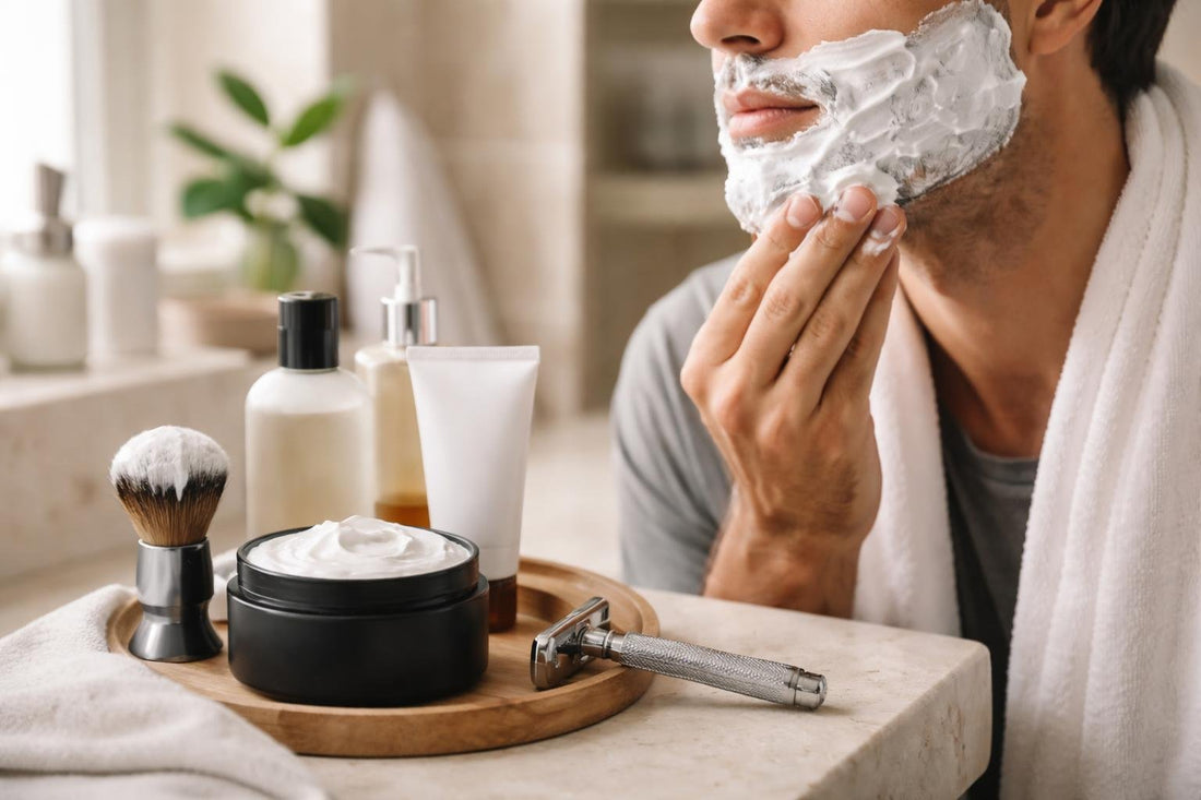 Beginner applying shaving cream for a smooth irritation-free shave