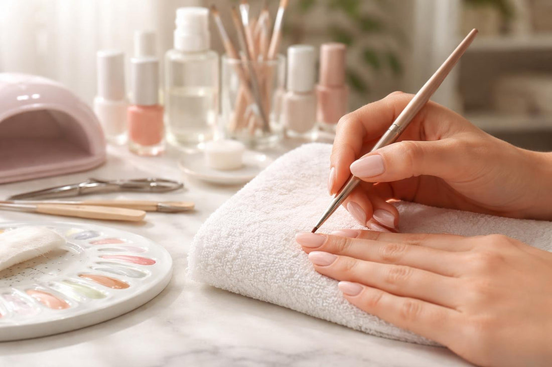 Beginner practising simple nail art lines at home