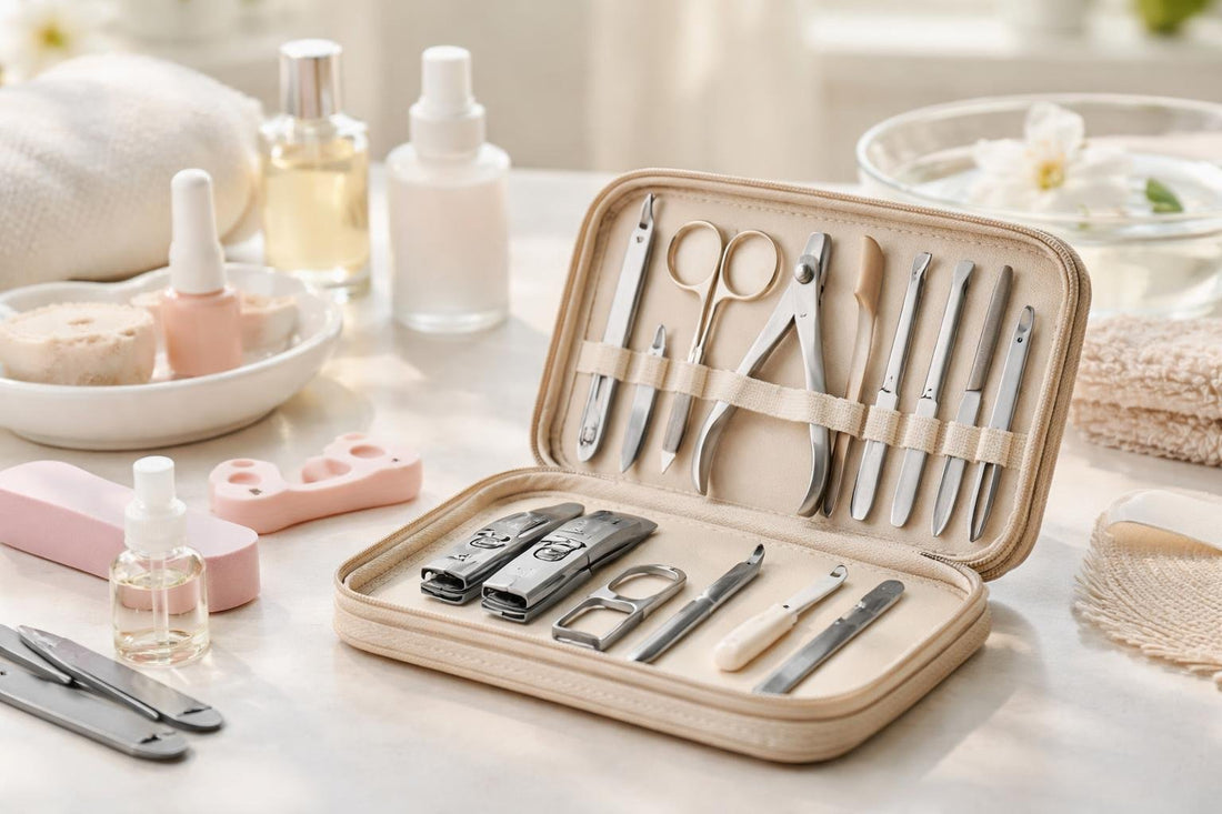 Beginner manicure and pedicure care kit tools in case