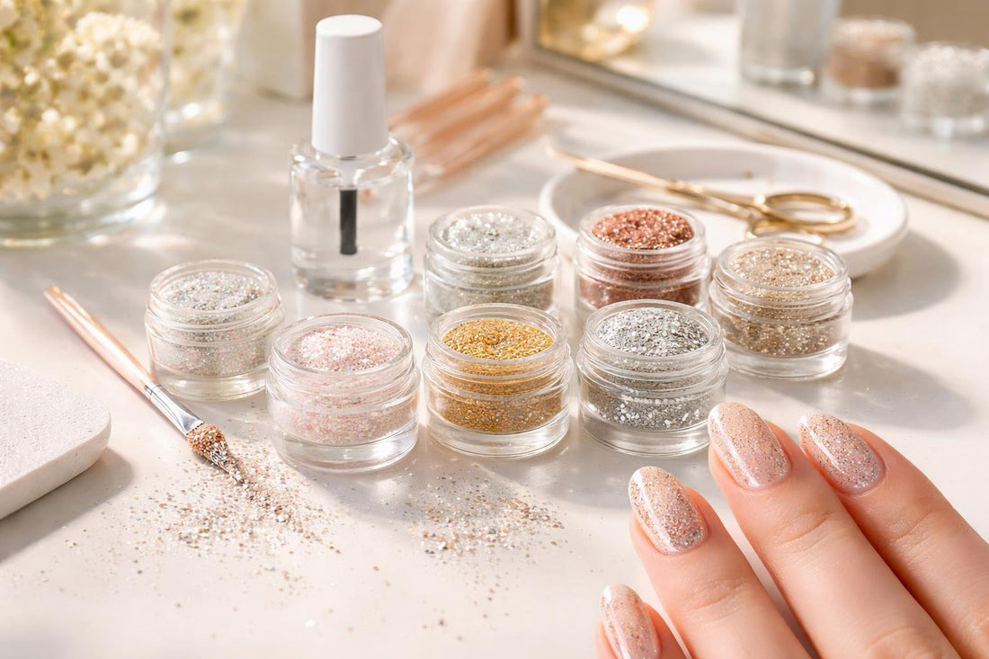 Beginner-friendly nail art glitter mixes on clean nails