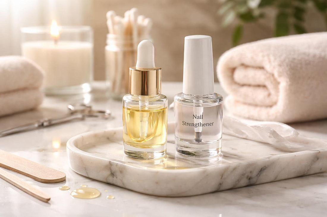 Beginner nail growth routine with oil and strengthening coat