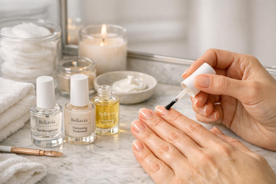 Beginner applying nail thickening coat for smoother nails