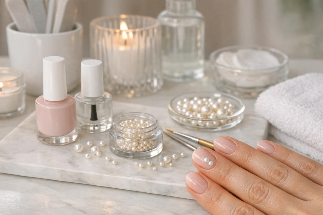 Beginner pearl nail art with simple accent pearls