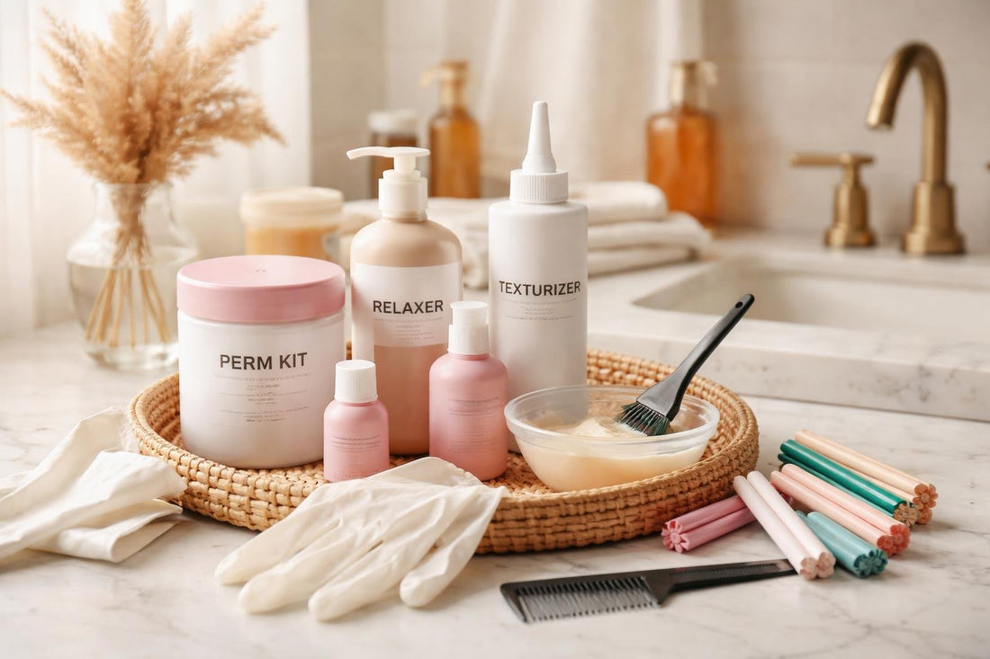 Beginner hair texture change kit with rods and gloves