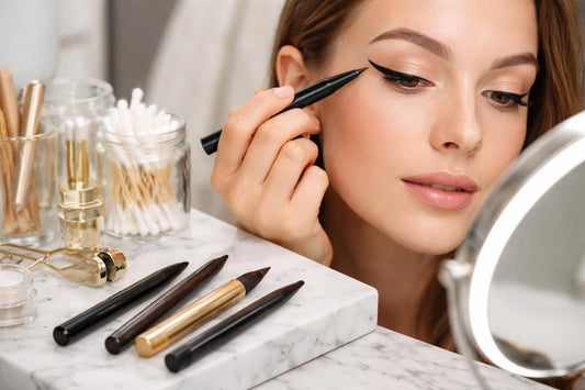 Beginner applying precision eyeliner for a clean wing