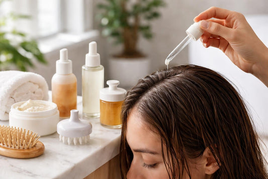 Beginner applying scalp serum for healthy roots