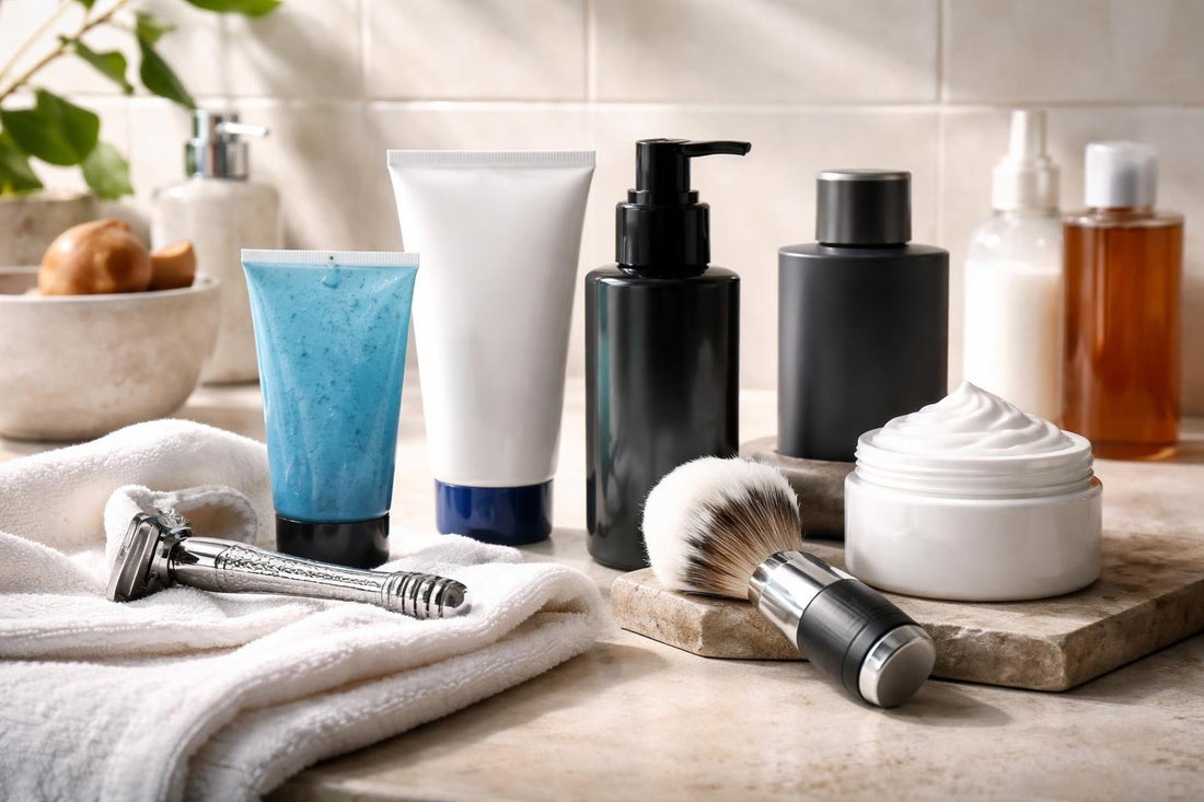 Beginner men using shaving cream to avoid razor burn