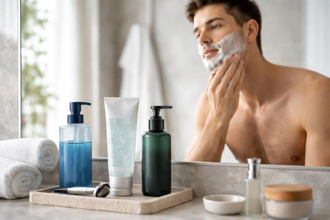 Beginner applying shaving gel for a smooth first shave