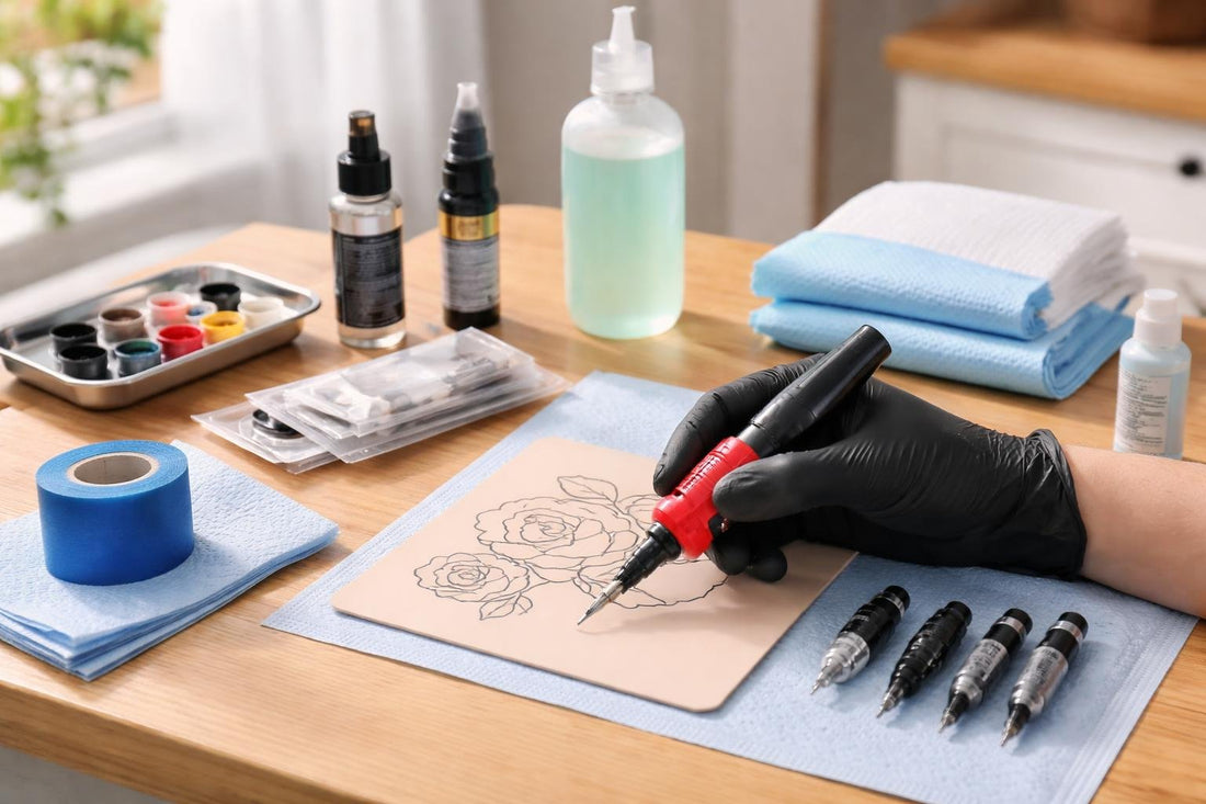 Beginner tattooing supplies setup for cleaner lines