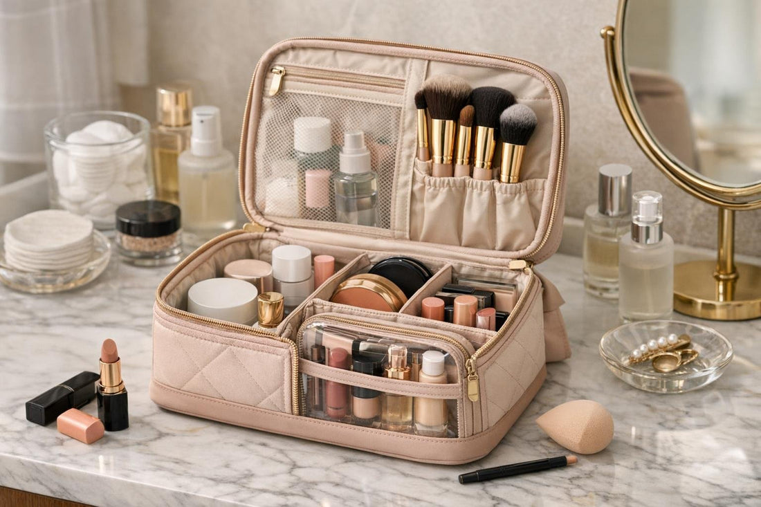 Beginner-friendly travel makeup bag with organized cosmetic essentials