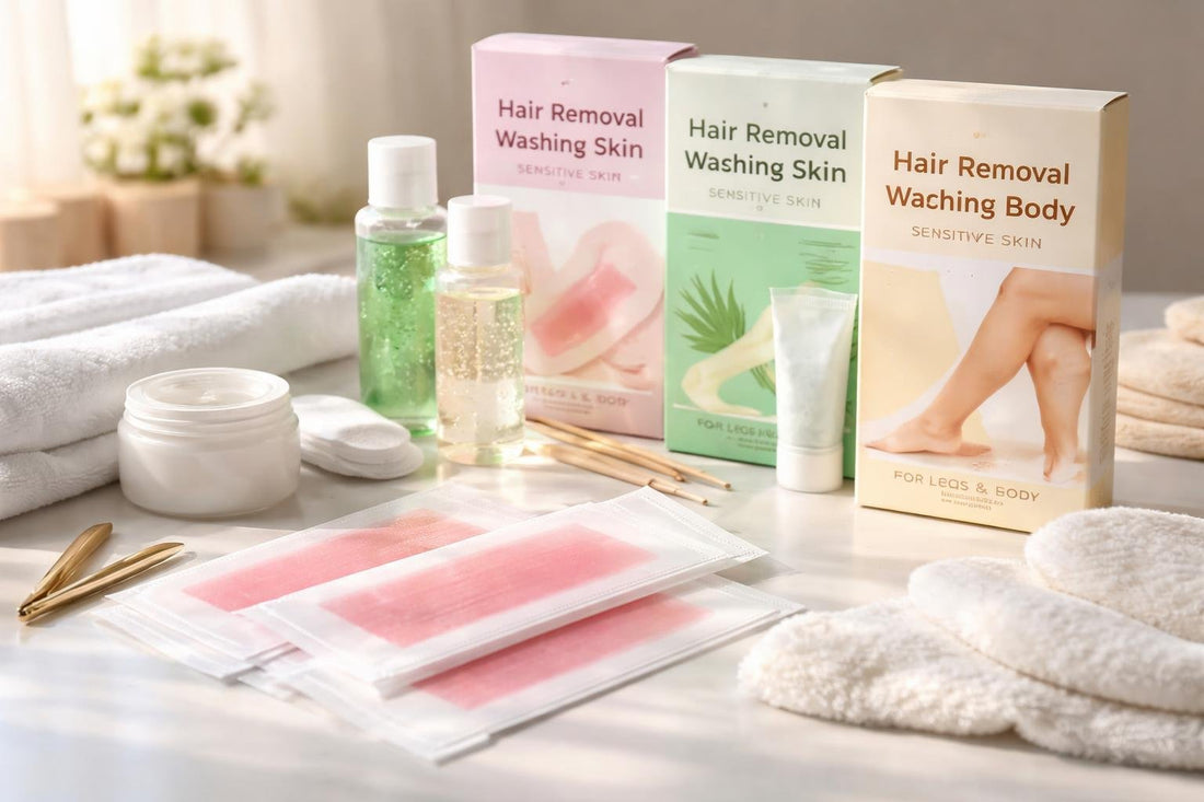 Beginner using waxing strips on legs at home