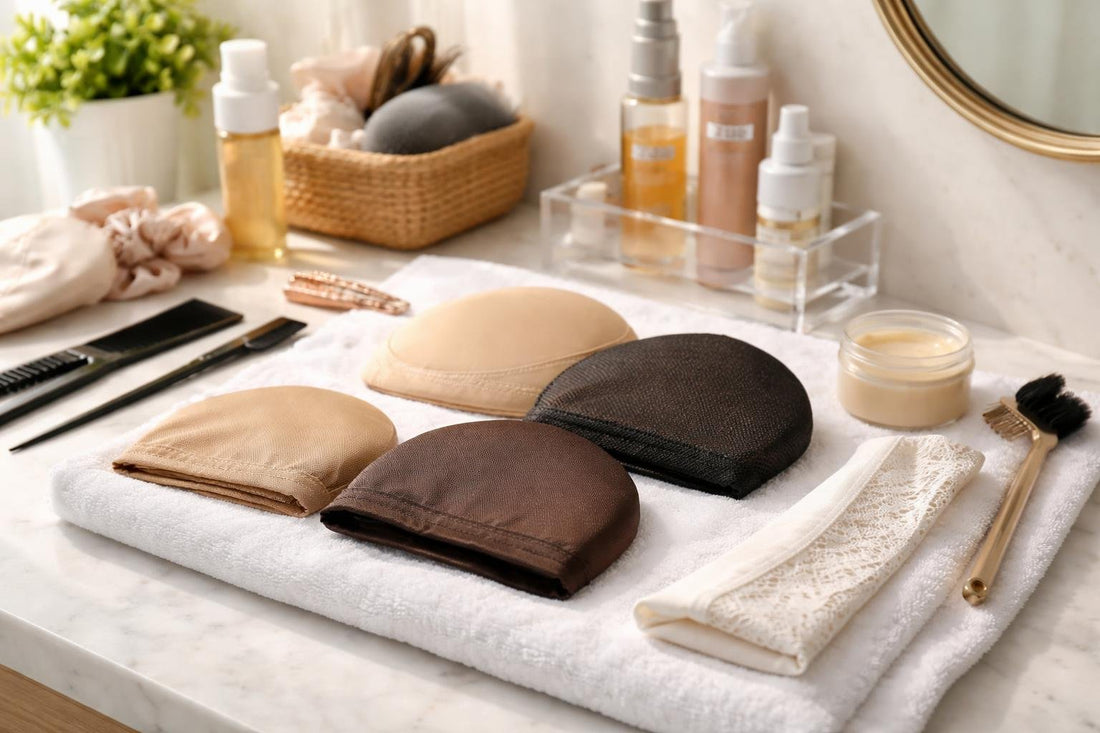 Beginner wig cap essentials laid out for easy choosing
