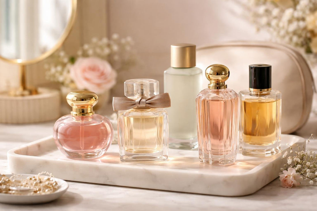 Beginner-friendly women’s eau de parfum bottles on vanity