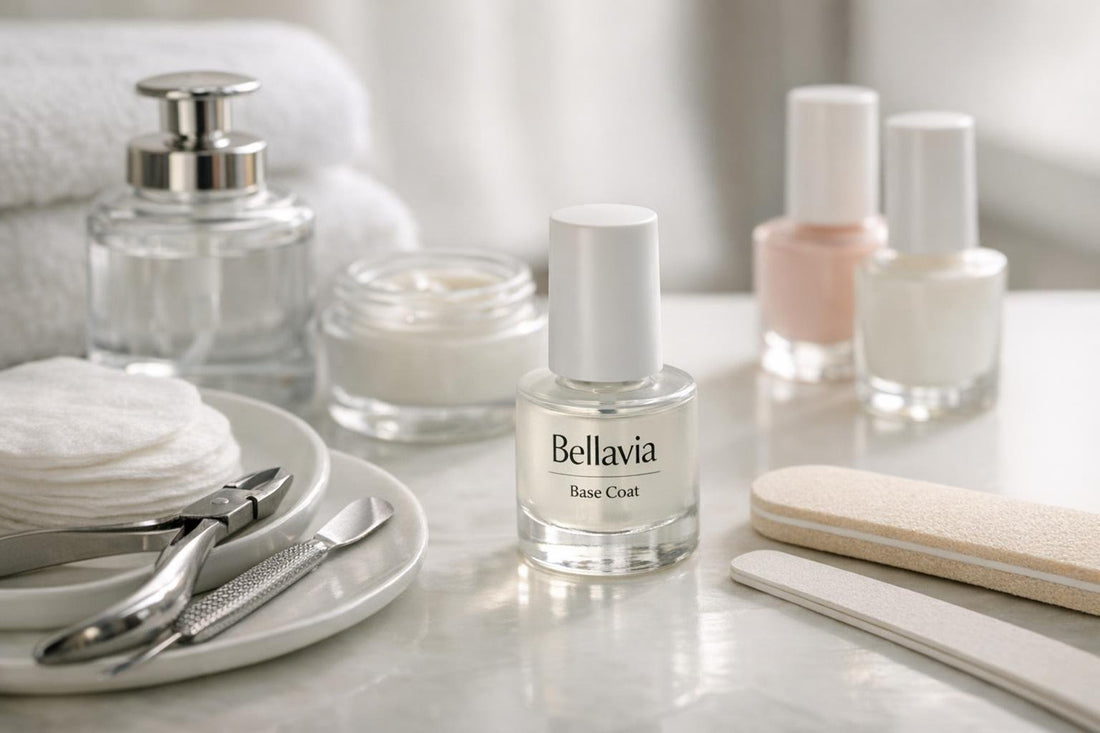 Bellavia base coat bottle and manicure tools