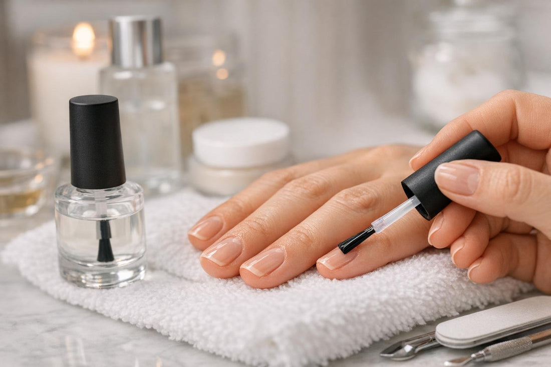 Close-up of Bellavia base coat applied on nails
