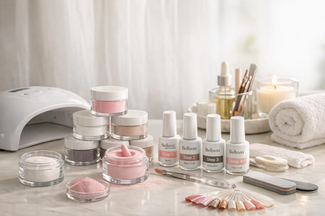 Bellavia dip manicure kit setup for at-home nails