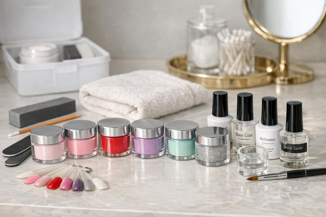 Bellavia dip manicure starter kit and colours on table