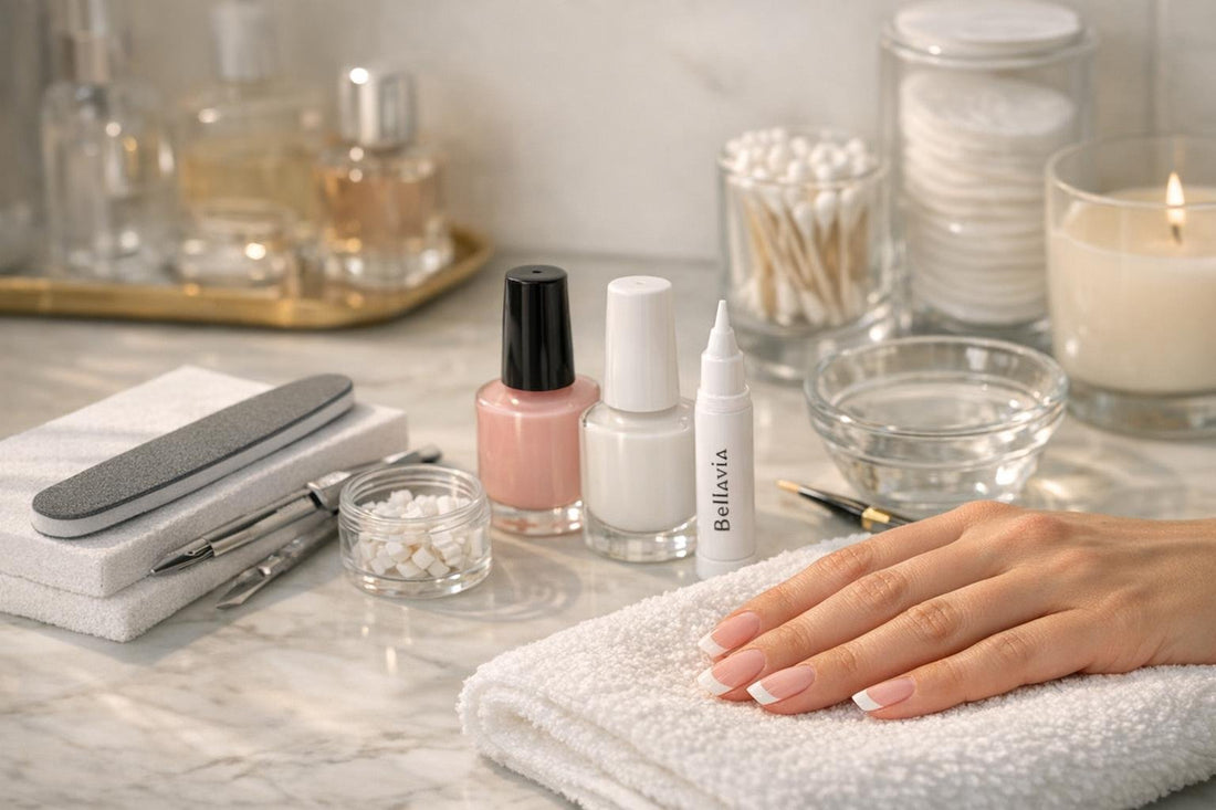 Clean French tip manicure using Bellavia nail decoration kit