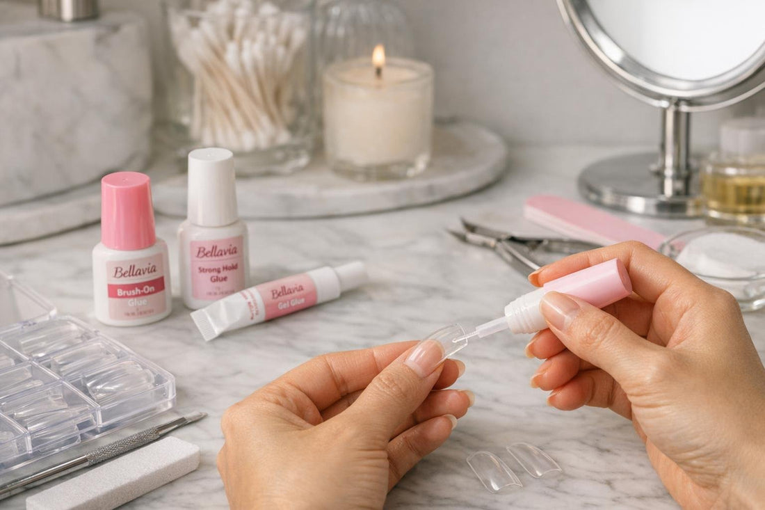 Applying Bellavia nail art glue to long-lasting tips