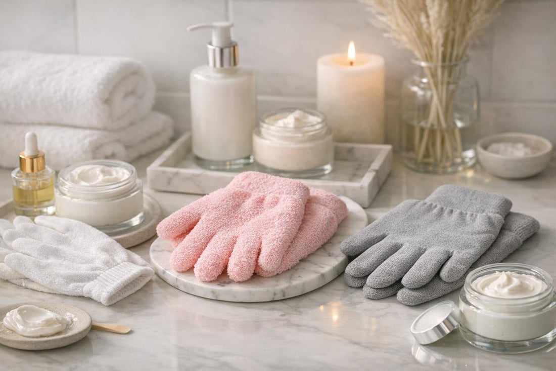 Bellavia moisturizing gloves displayed for winter hand care