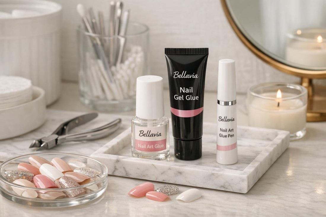 Bellavia nail art glue bottles and press-on nails