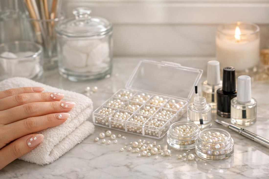 Bellavia pearl nail art collection on natural nails