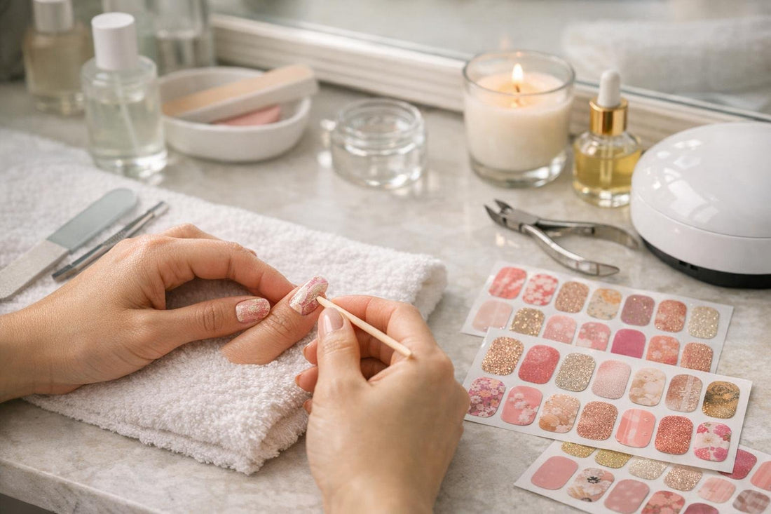 Applying Bellavia nail art wraps smoothly on natural nails