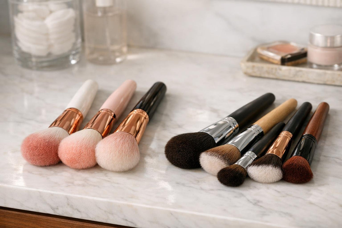 varied blush brush heads and handles for