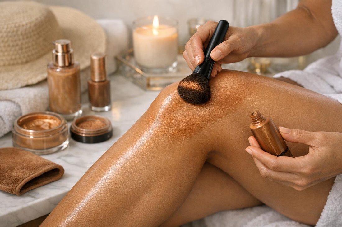 Body bronzer being blended on legs for a natural glow