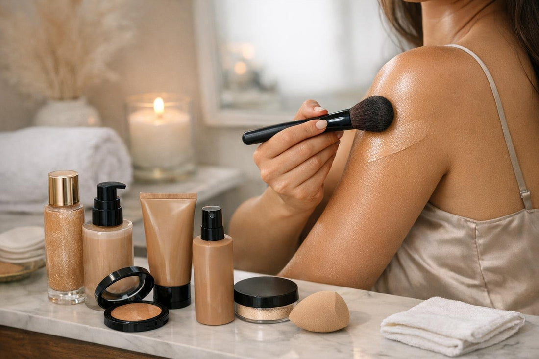 Model applying waterproof body makeup for Ontario event