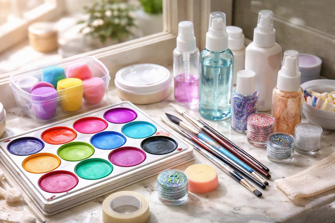Festival body paint touch-up kit and tools
