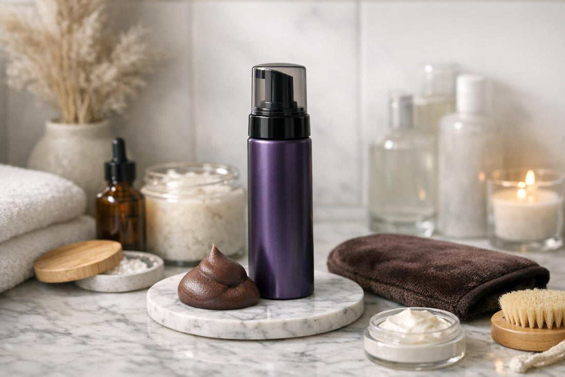 Violet-base self tanner mousse for winter skin