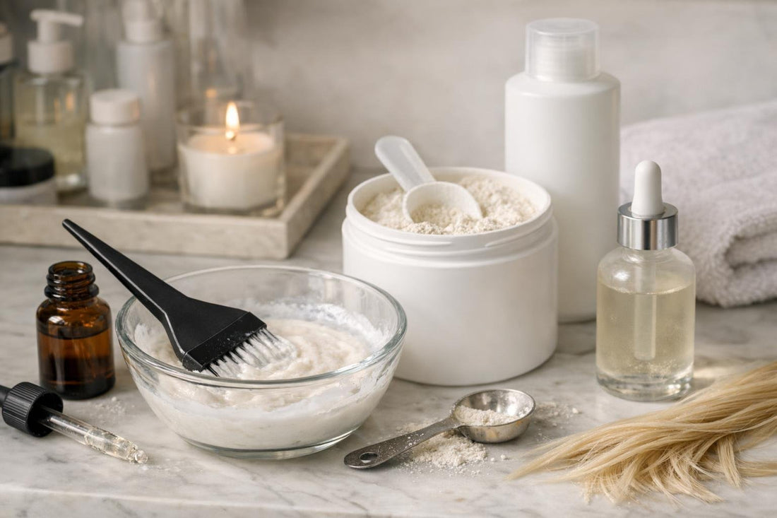 Bond builder mixed with bleach to protect hair bonds