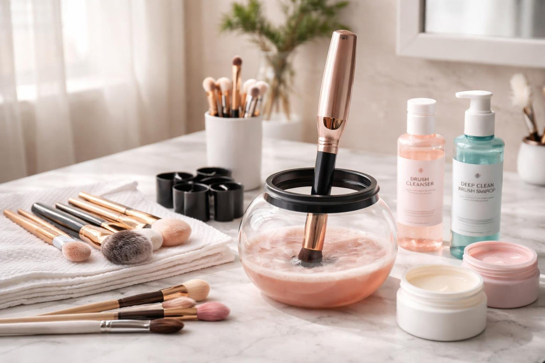 Makeup brush cleaning kit with spinner and gels