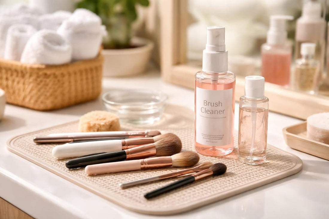 Brush cleaner spray and brushes on drying mat in Ontario