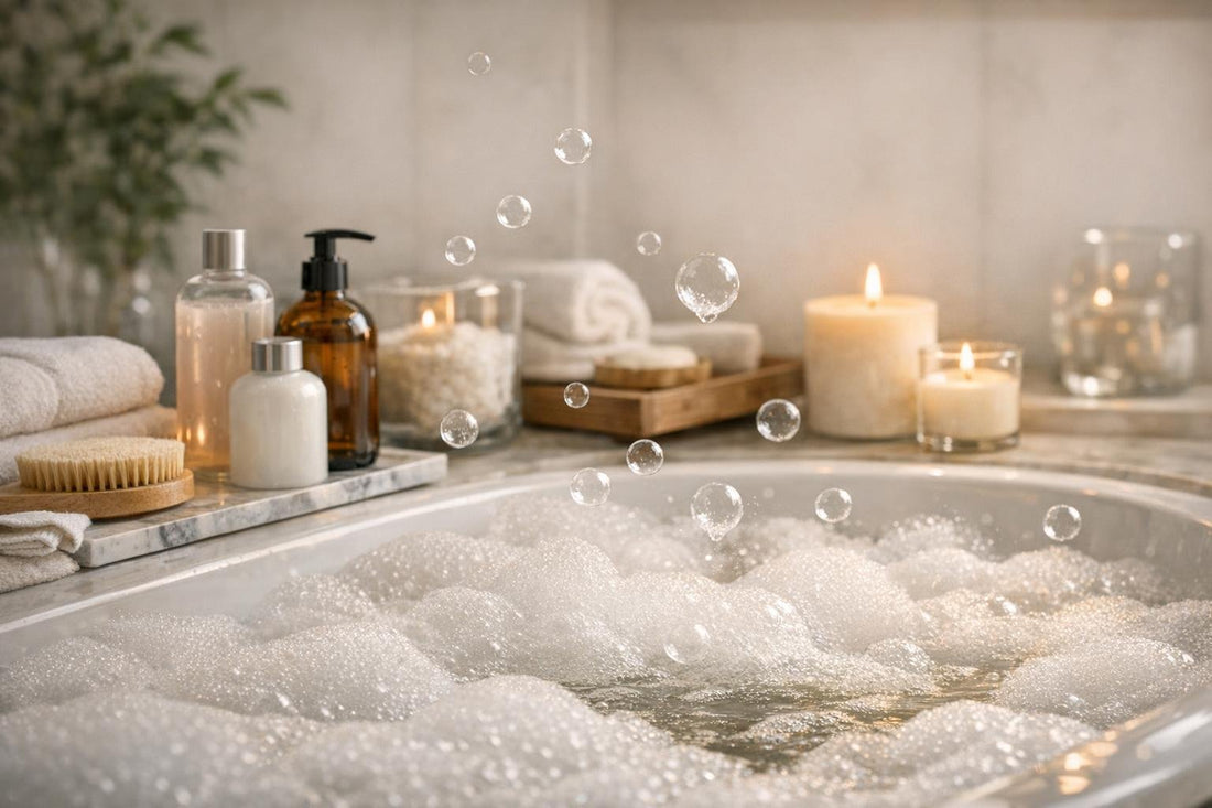 Bubbles rising in a warm bathtub for relaxing soak
