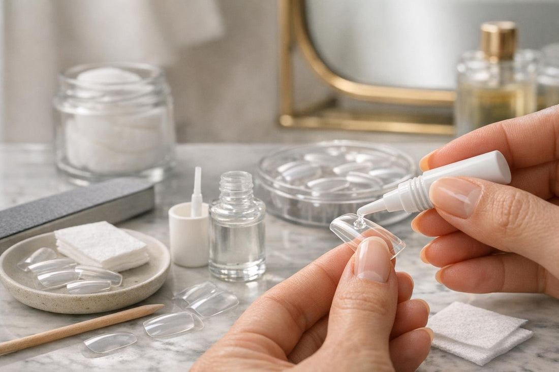 Applying false nail glue adhesive without bubbles at home