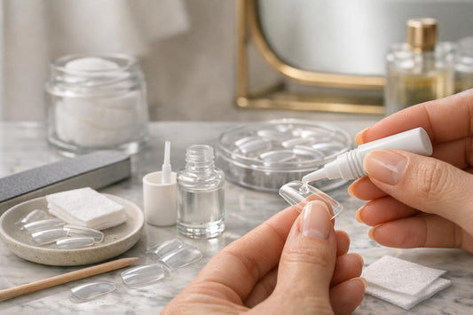 Applying false nail glue adhesive without bubbles at home