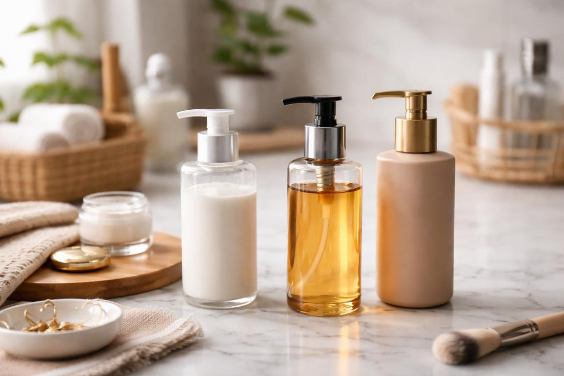 Refillable cosmetic pump dispensers for lotion and liquid makeup