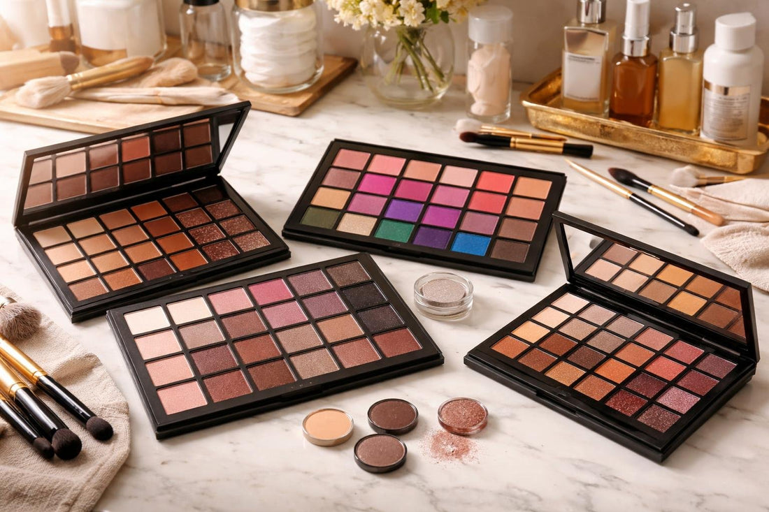 Affordable professional eyeshadow palettes showing matte and shimmer shades