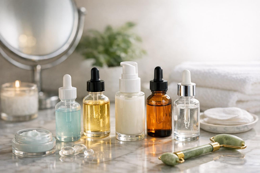 Assorted facial serums for dry oily and sensitive skin