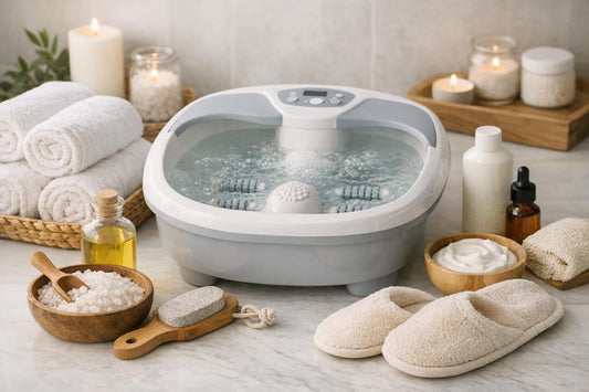 Budget foot bath essentials arranged for an at-home soak