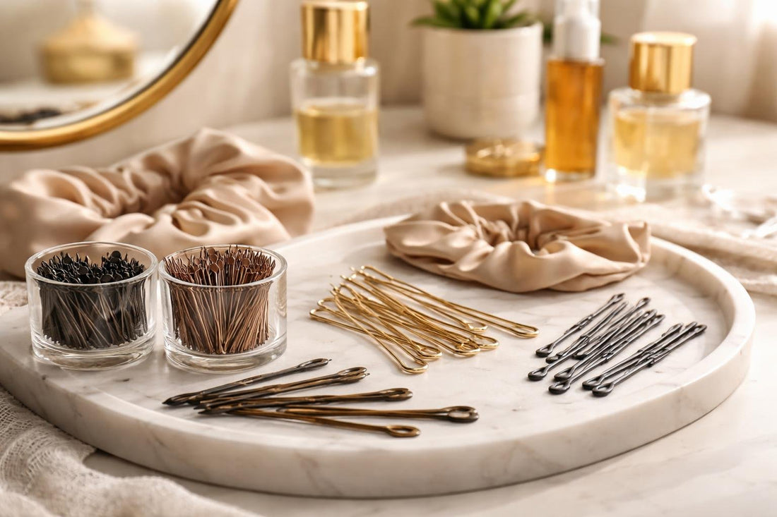Bobby pins, U pins and grip pins for updos
