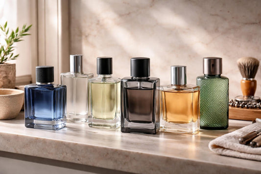 Affordable men’s eau de toilette portfolio bottles on a shelf