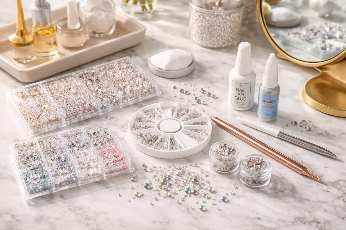 Budget nail art rhinestones sizes and glue tips