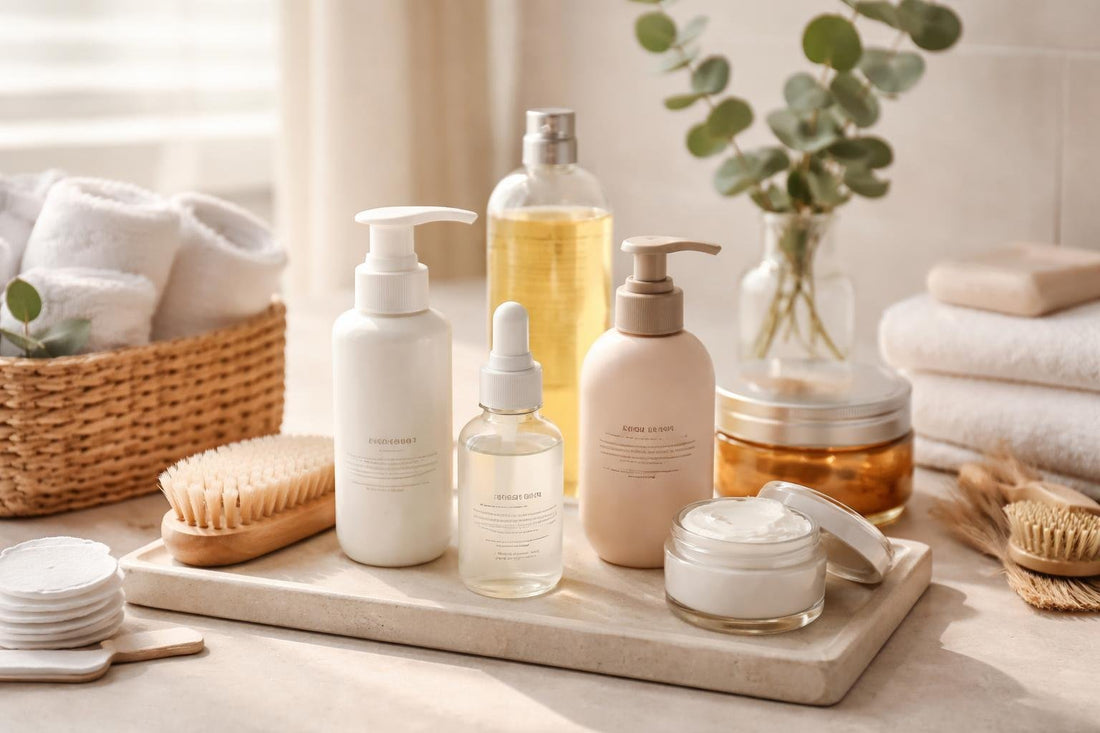 Affordable personal care essentials arranged for a daily routine