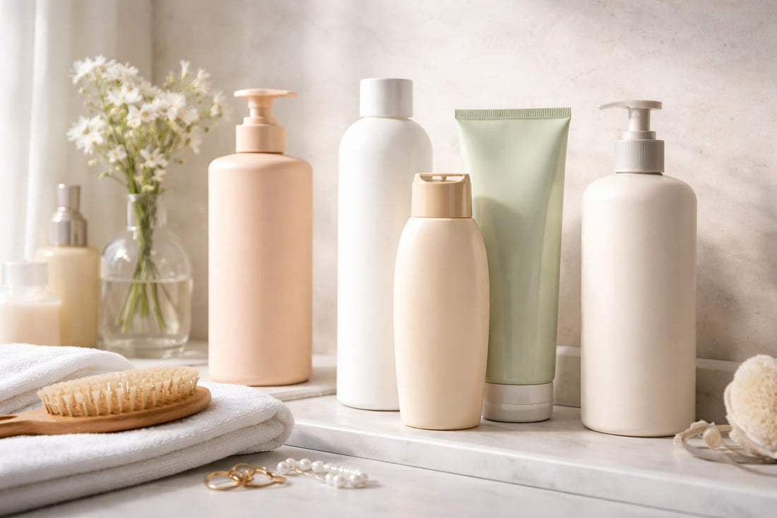 Budget-friendly professional hair conditioner bottles on bathroom shelf